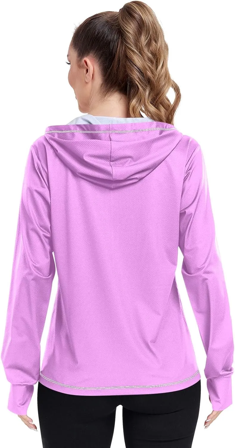 ODAWA Womens Upf Hoodie Spinel Red Lightweight Full Zip Running Jacket Womens Spf 50 Shirts Long Sleeve Lightweight