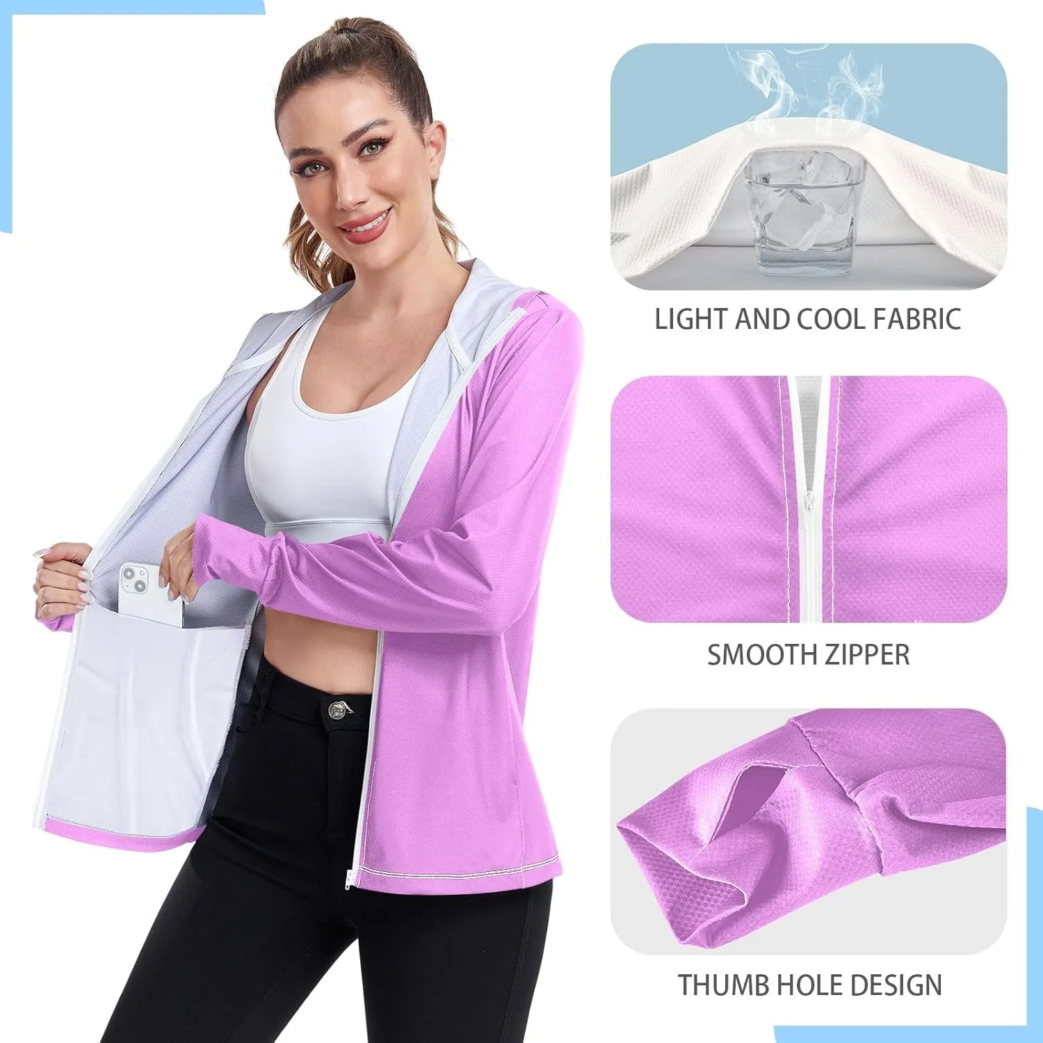 ODAWA Womens Upf Hoodie Spinel Red Lightweight Full Zip Running Jacket Womens Spf 50 Shirts Long Sleeve Lightweight