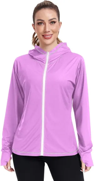ODAWA Womens Upf Hoodie Spinel Red Lightweight Full Zip Running Jacket Womens Spf 50 Shirts Long Sleeve Lightweight