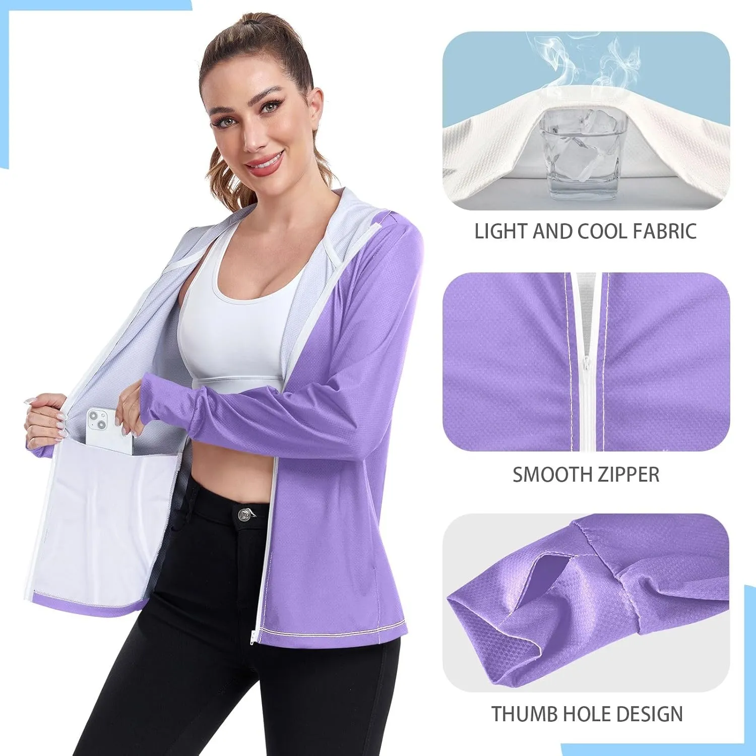 ODAWA Womens Upf Hoodie Wisteria Women's Hoodie Rash Guard Long Sleeve Spf 50 Quick Dry Cooling Shirts