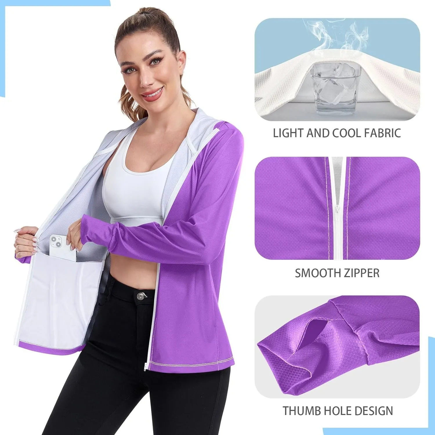 ODAWA Womens Upf Hoodie Wisteria Women's Hoodie Rash Guard Long Sleeve Spf 50 Quick Dry Cooling Shirts