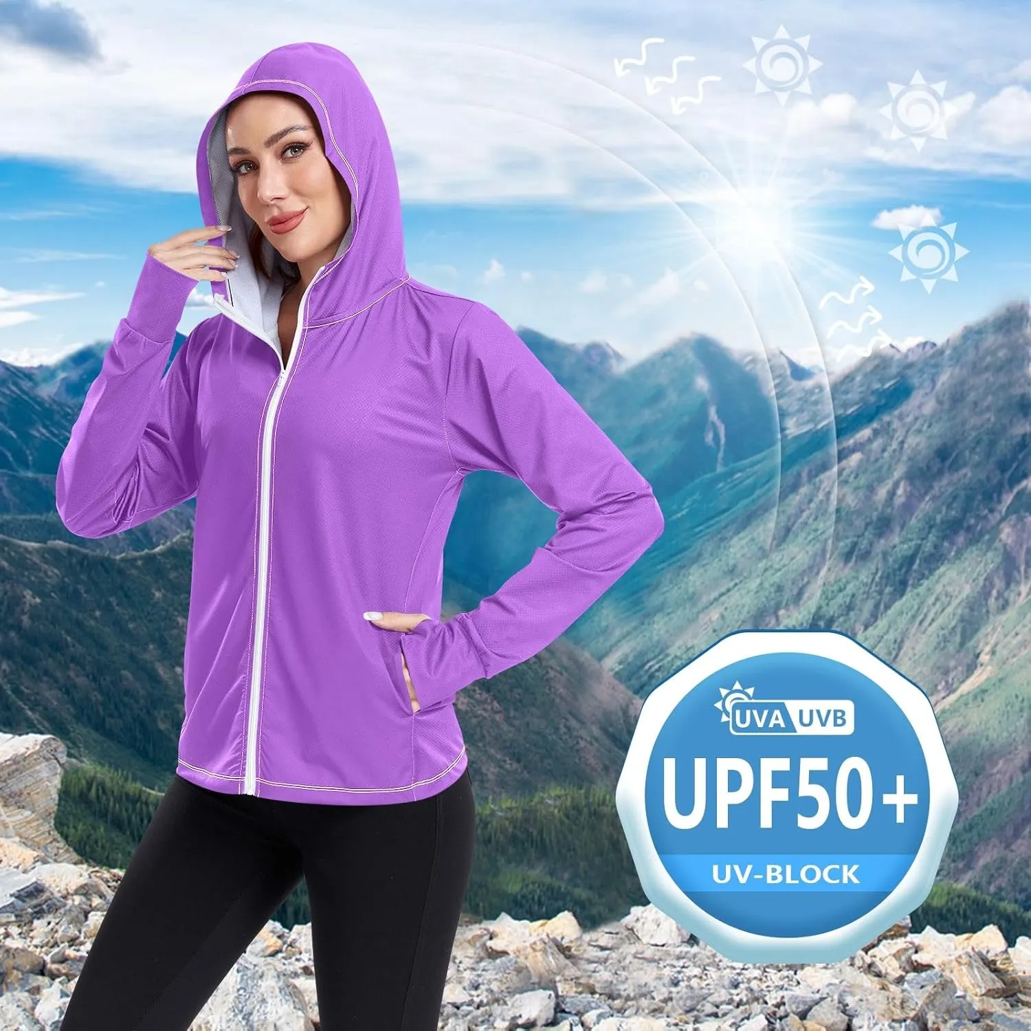 ODAWA Womens Upf Hoodie Wisteria Women's Hoodie Rash Guard Long Sleeve Spf 50 Quick Dry Cooling Shirts