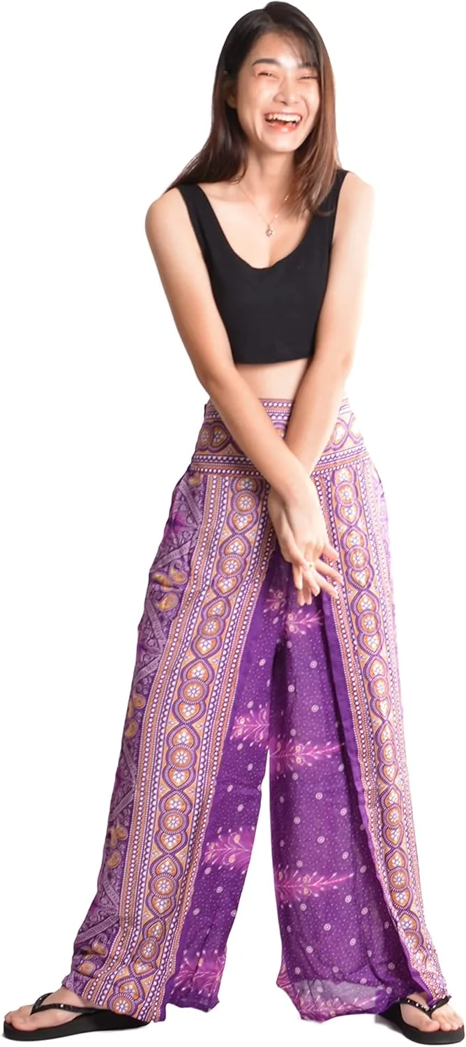 Orient Trail Womens Palazzo Slit Leg Wide Leg Wrap Pants Casual Beach Boho Hippie Bohemian Pilates Flowy Pants Sizes 2-18