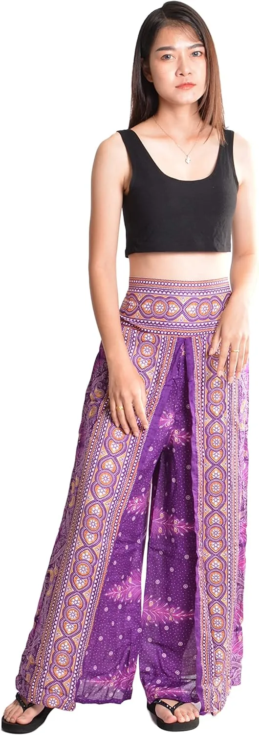 Orient Trail Womens Palazzo Slit Leg Wide Leg Wrap Pants Casual Beach Boho Hippie Bohemian Pilates Flowy Pants Sizes 2-18