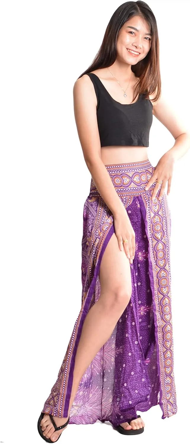 Orient Trail Womens Palazzo Slit Leg Wide Leg Wrap Pants Casual Beach Boho Hippie Bohemian Pilates Flowy Pants Sizes 2-18