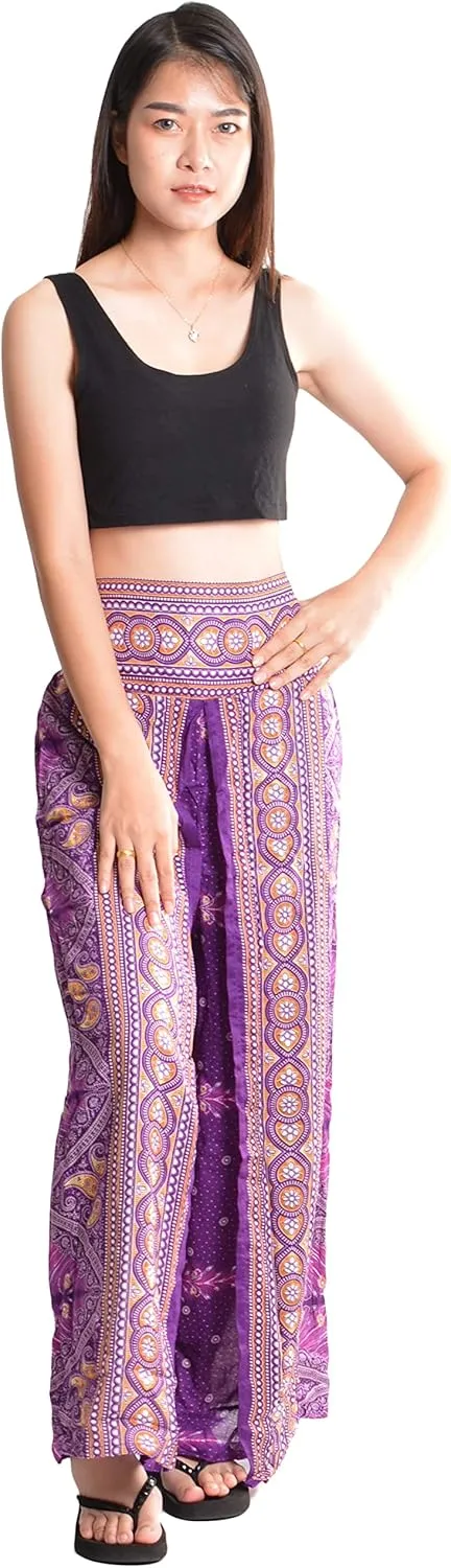 Orient Trail Womens Palazzo Slit Leg Wide Leg Wrap Pants Casual Beach Boho Hippie Bohemian Pilates Flowy Pants Sizes 2-18