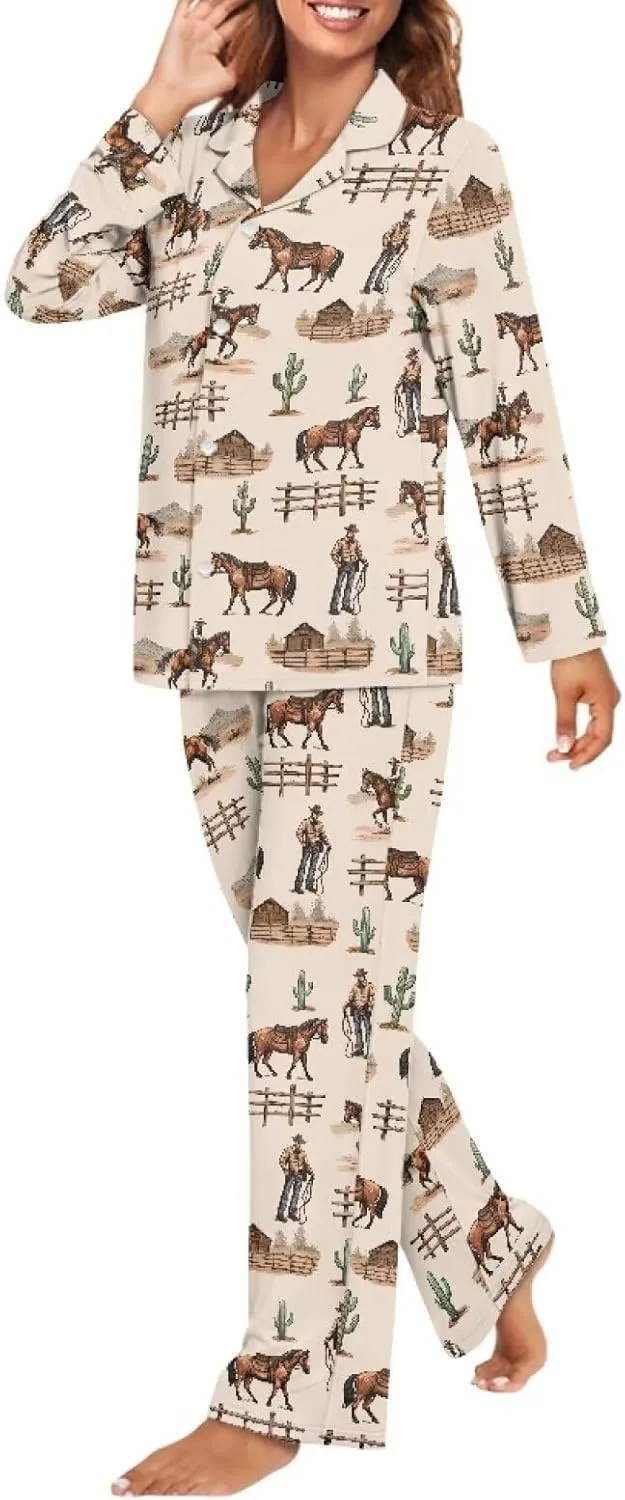 Pajamas for Women Set Long Sleeve Button Down Pajama Set Womens Button Up Top Pants