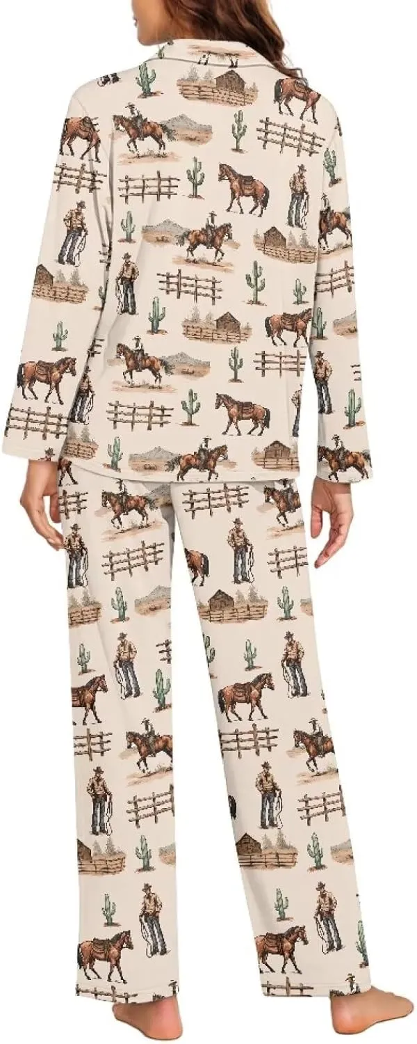 Pajamas for Women Set Long Sleeve Button Down Pajama Set Womens Button Up Top Pants