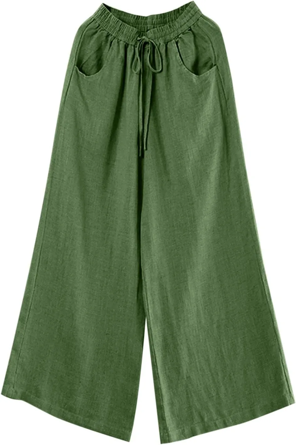Palazzo Pants for Women Casual Plus Size Linen Pants Summer Comfy Wide Leg Drawstring Elastic Waist Lounge Pants