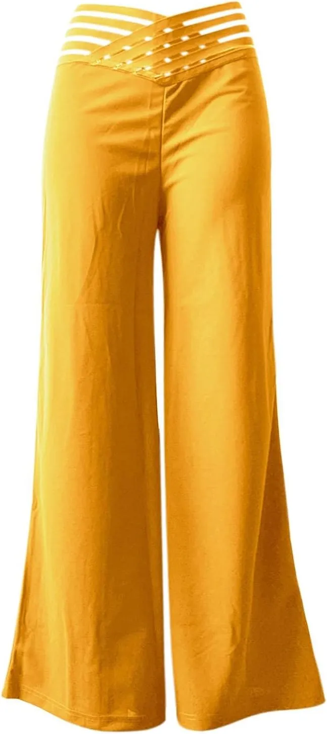 Palazzo Pants for Women Oversized Wide Leg High Waist Pants Summer Baggy Hollow Belt Lightweight Straight Leg Trouser