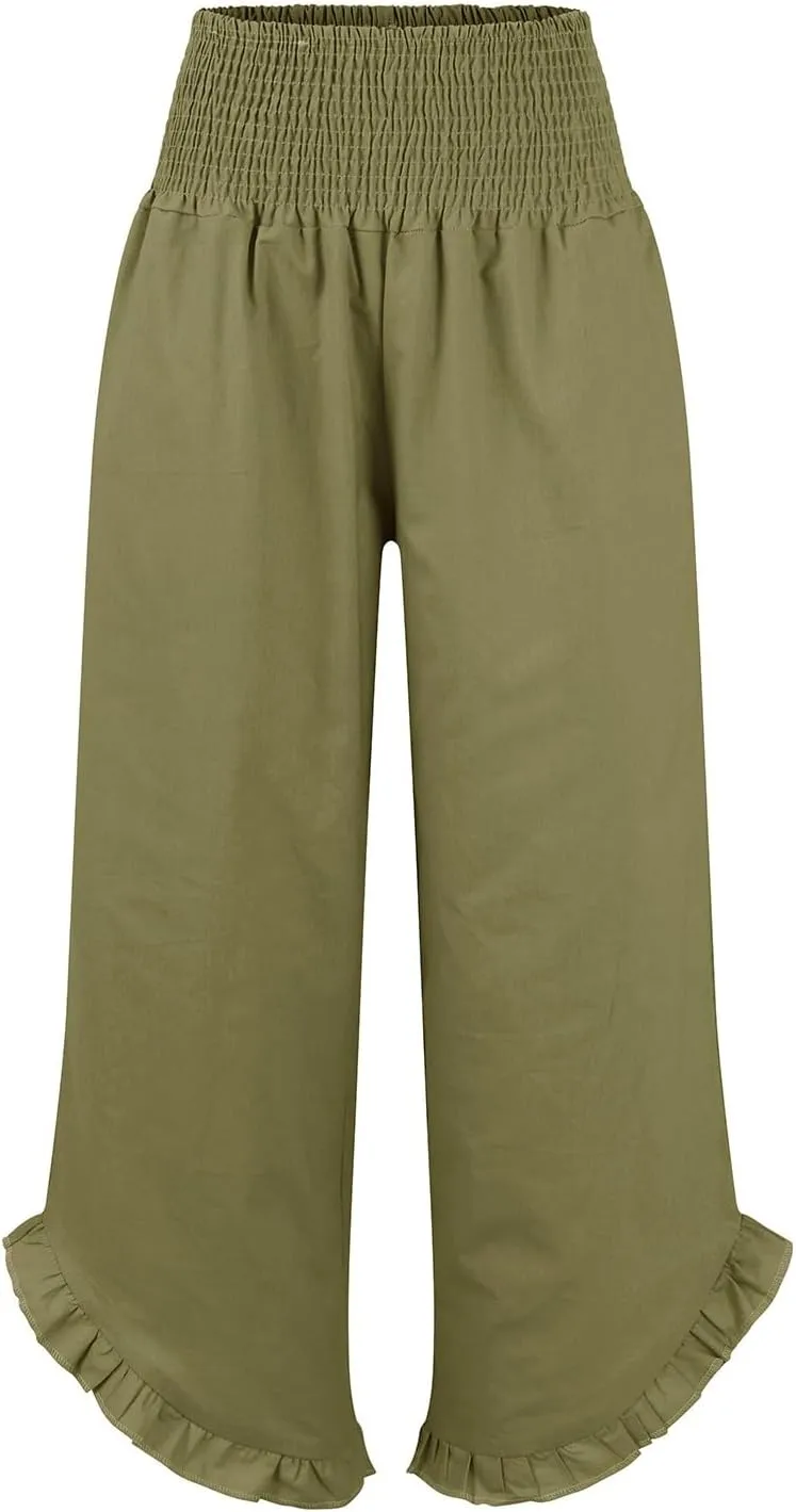 Pants for Women, Cotton Linen Straight Leg Wide Pants High Waisted Summer