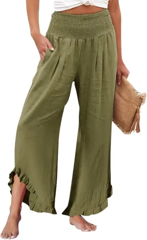 Pants for Women, Cotton Linen Straight Leg Wide Pants High Waisted Summer