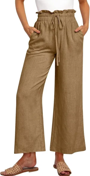 Pants for Women, Pants Cotton Linen Straight Leg Wide High Waisted Summer