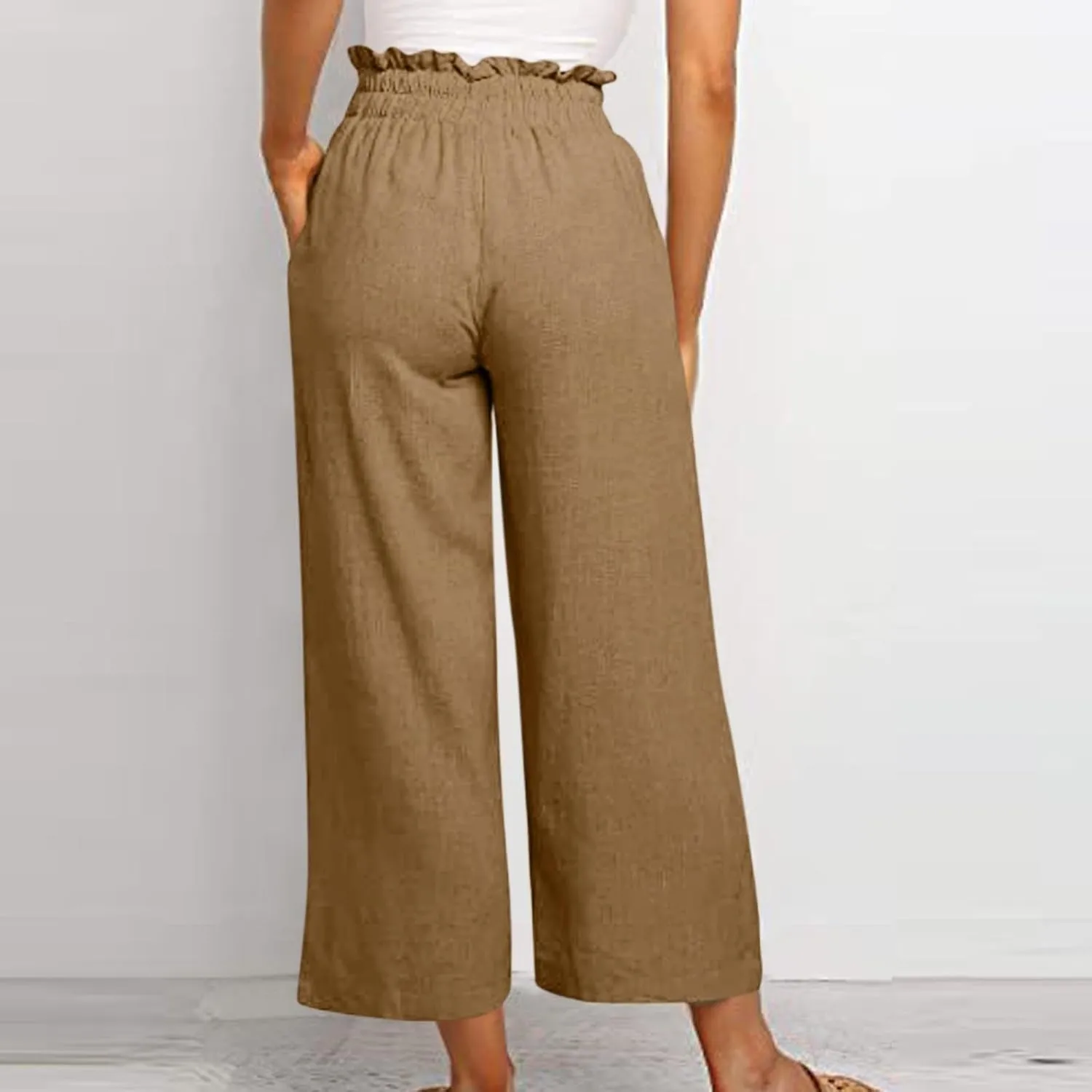 Pants for Women, Pants Cotton Linen Straight Leg Wide High Waisted Summer