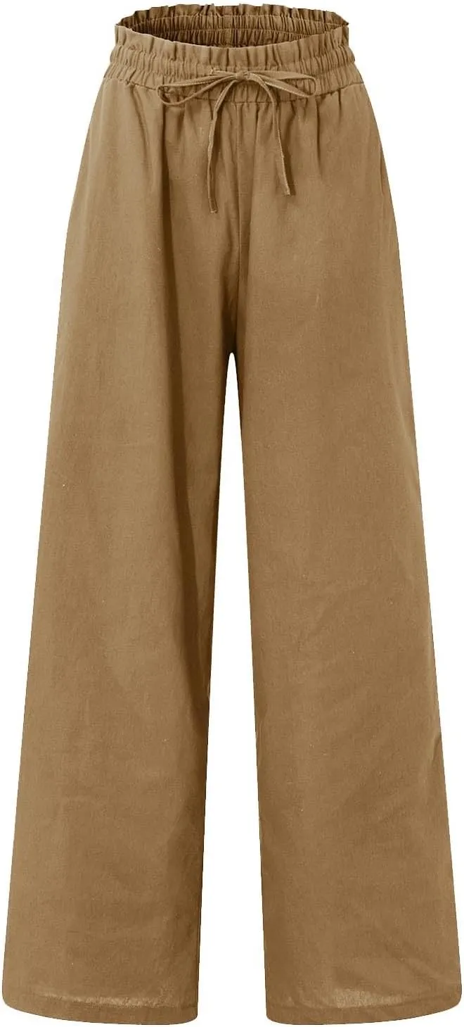 Pants for Women, Pants Cotton Linen Straight Leg Wide High Waisted Summer