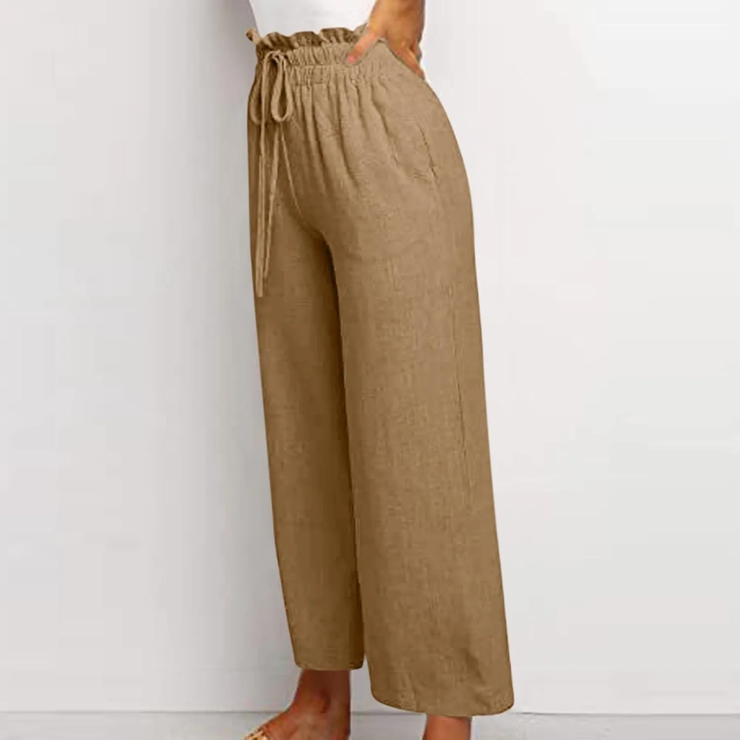 Pants for Women, Pants Cotton Linen Straight Leg Wide High Waisted Summer