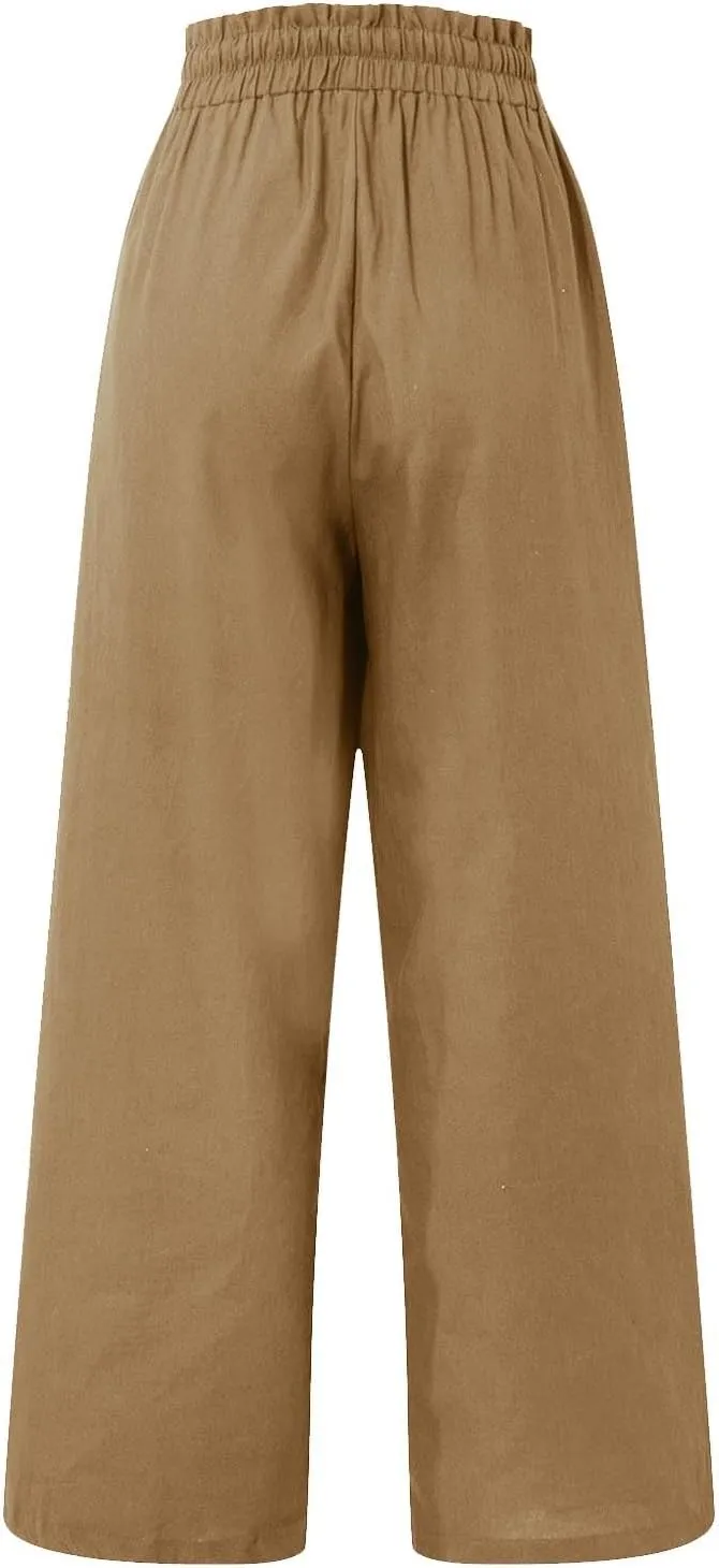 Pants for Women, Pants Cotton Linen Straight Leg Wide High Waisted Summer
