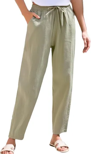 Pants for Women, Pants Women Casual Peasant Linen Straight Leg Cotton Plus