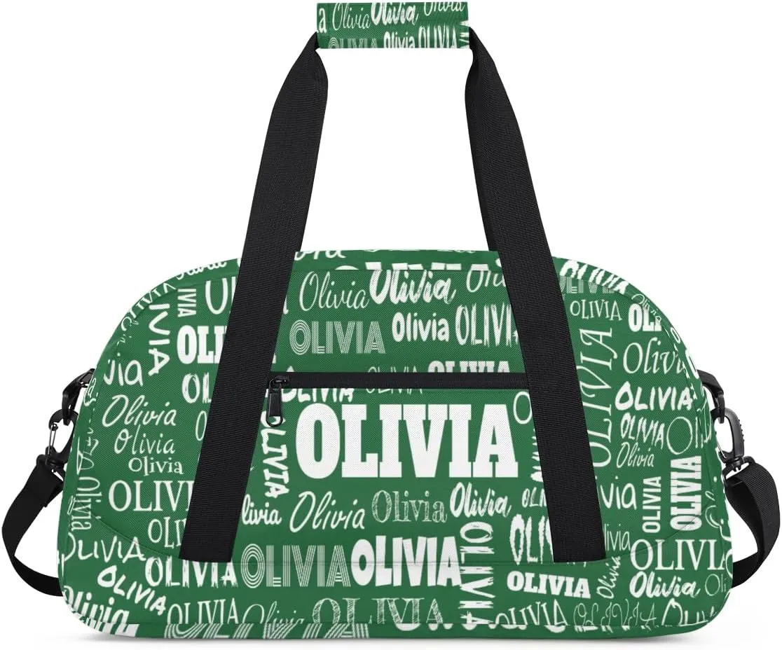 Personalized Gym Dance Bag for Girls, Custom Name Sport Duffel Bag Weekender Bags Carry On Travel Duffel Bag, Solid Dark Green