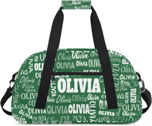 Personalized Gym Dance Bag for Girls, Custom Name Sport Duffel Bag Weekender Bags Carry On Travel Duffel Bag, Solid Dark Green