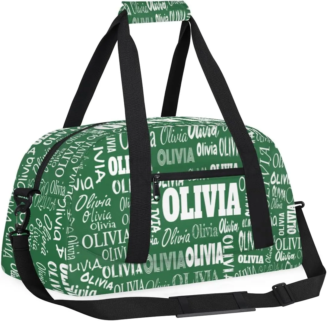 Personalized Gym Dance Bag for Girls, Custom Name Sport Duffel Bag Weekender Bags Carry On Travel Duffel Bag, Solid Dark Green