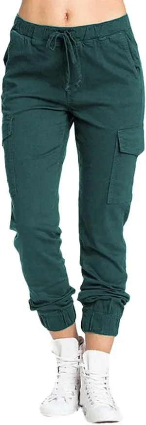 Petite Cargo Pants for Women Drawstring Elastic High Waist Lounge Cropped Pants Solid Color Baggy Comfy Trousers with Pocket
