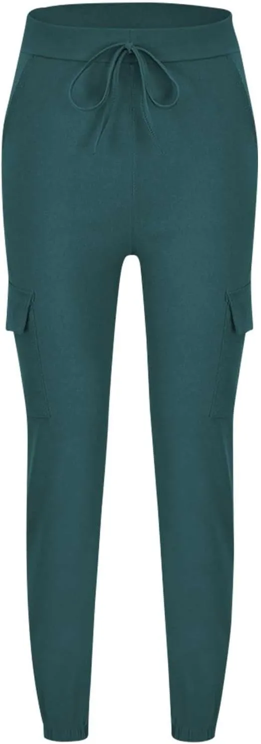 Petite Cargo Pants for Women Drawstring Elastic High Waist Lounge Cropped Pants Solid Color Baggy Comfy Trousers with Pocket