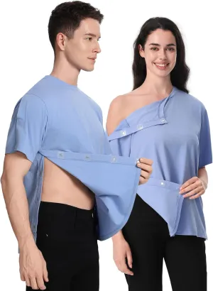 Post Shoulder Surgery Recovery Shirt with Magnetic Buttons for Women Crew Neck Tear Away Shirts for Shoulder Surgery for Men