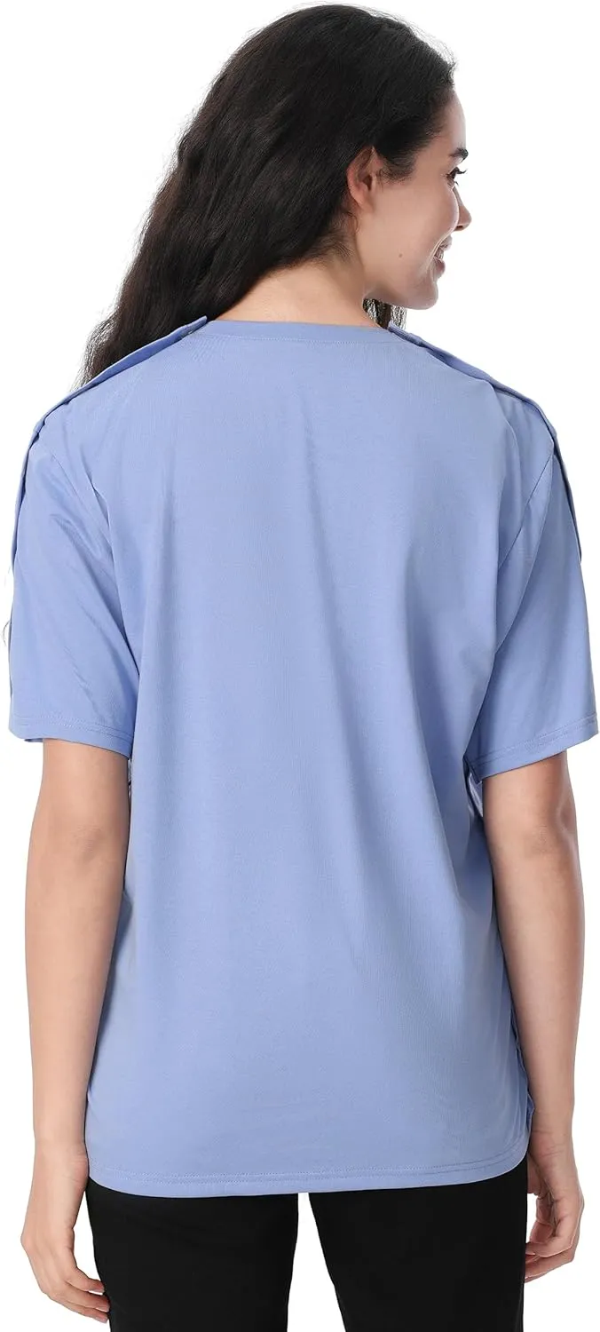 Post Shoulder Surgery Recovery Shirt with Magnetic Buttons for Women Crew Neck Tear Away Shirts for Shoulder Surgery for Men