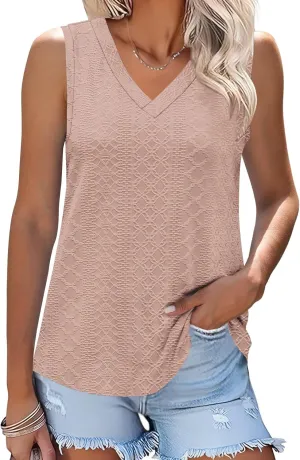 Rapbin Womens Tank Tops 2024 Summer V Neck Sleeveless Shirts for Women Loose Casual