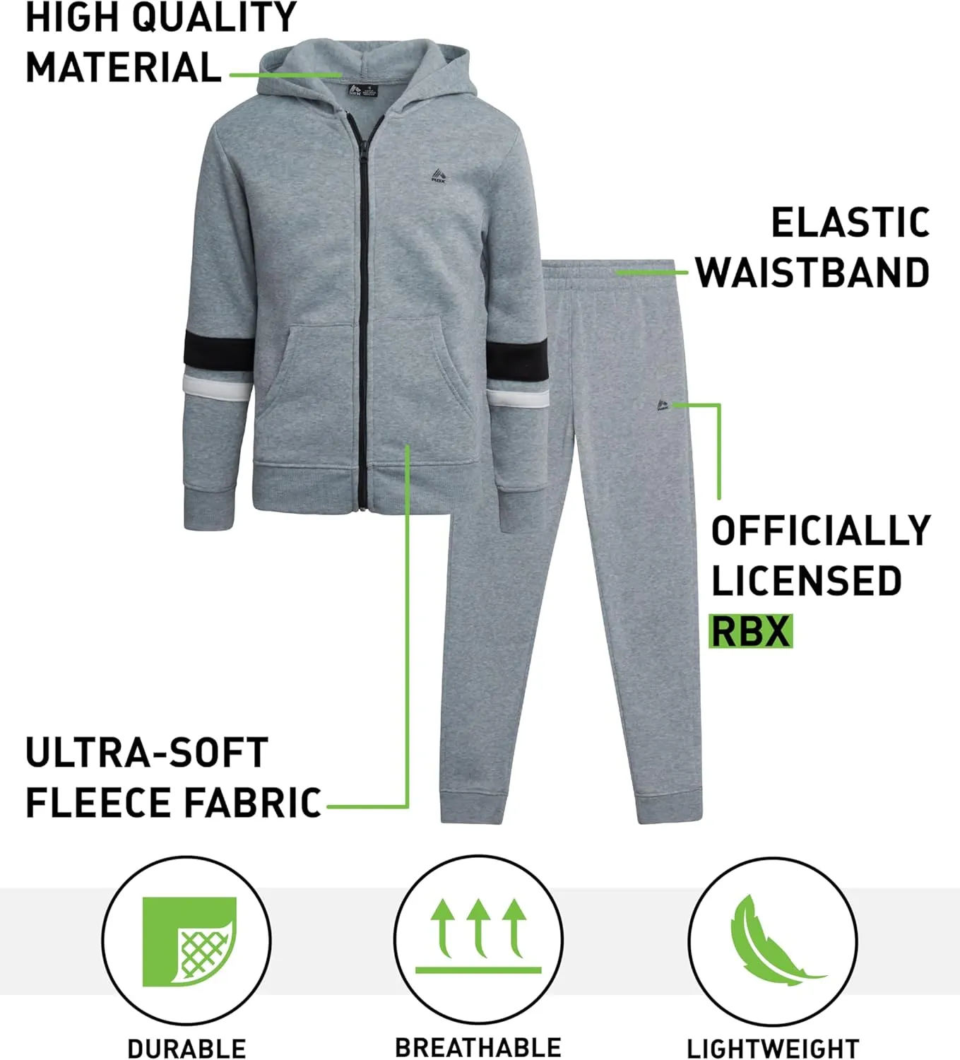 RBX Boys' Jogger Set - 2 Piece Fleece Zip Up Hoodie Sweatshirt and Athletic Jogger Sweatpants for Boys (Sizes: 2T-12)