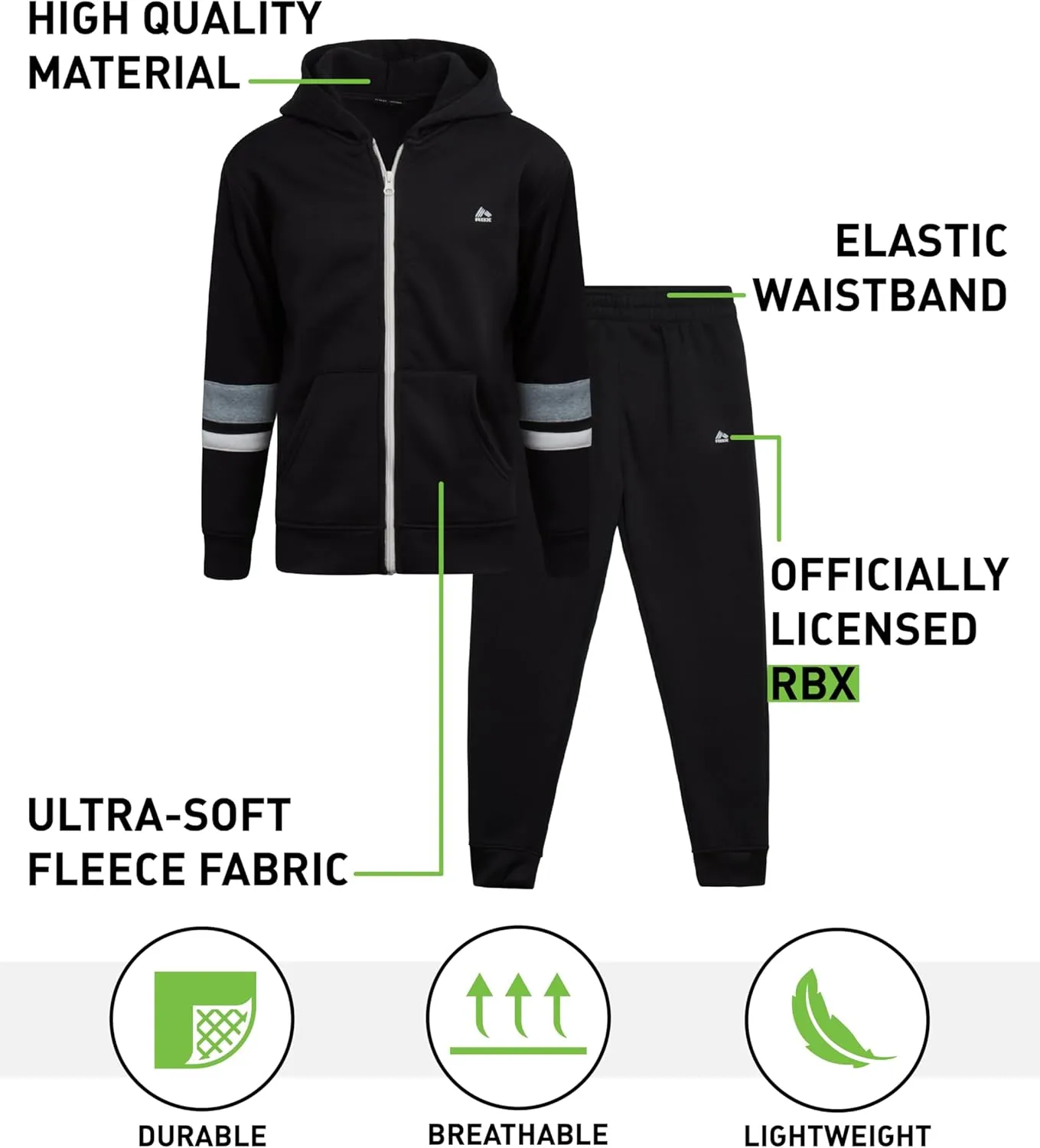 RBX Boys' Jogger Set - 2 Piece Fleece Zip Up Hoodie Sweatshirt and Athletic Jogger Sweatpants for Boys (Sizes: 2T-12)