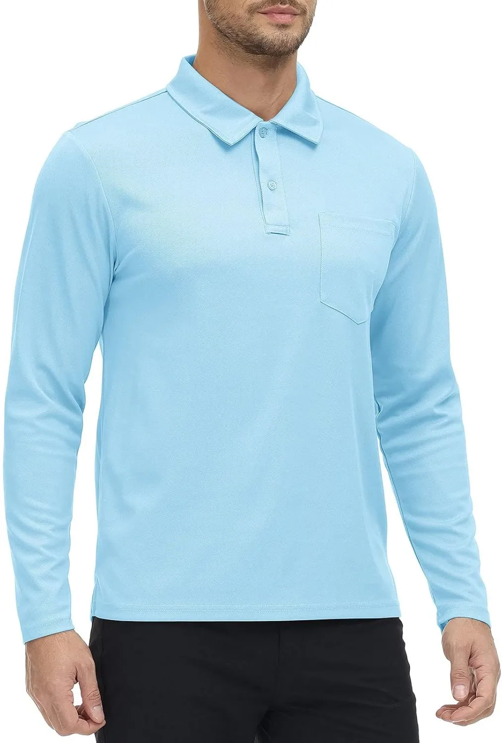 Rdruko Men's Polo with Pocket Long Sleeve Quick Dry Outdoor Golf Pullover Collared T-Shirt