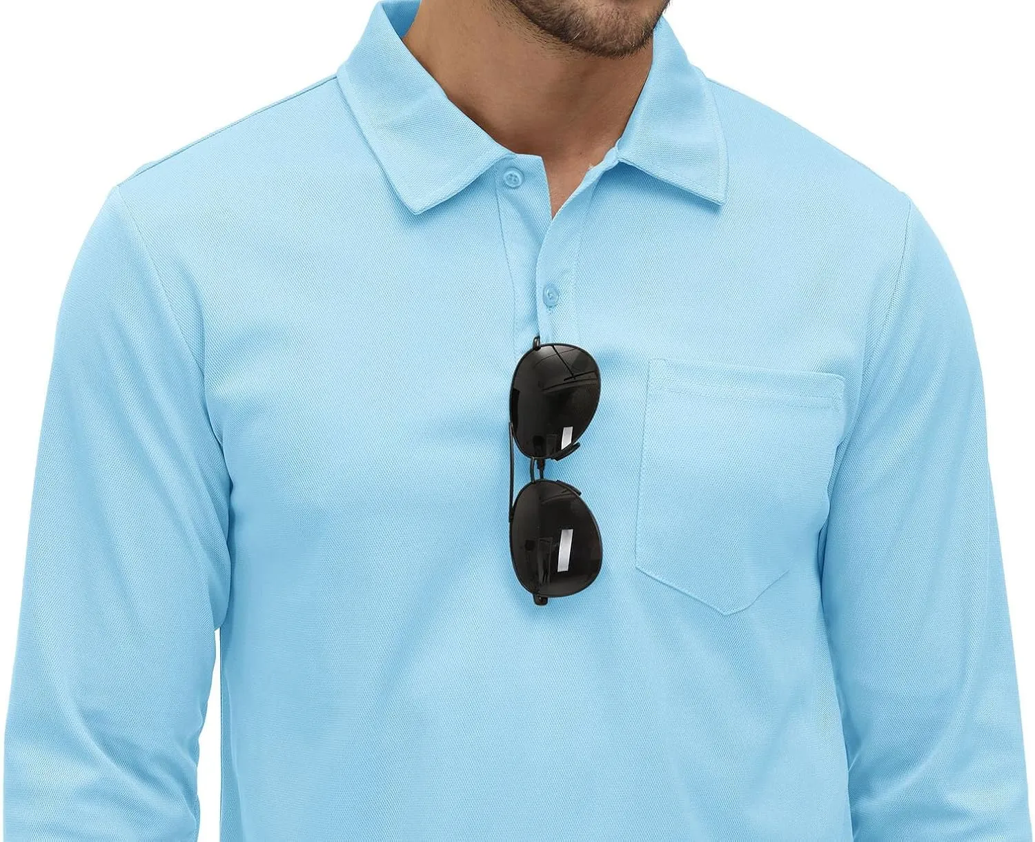 Rdruko Men's Polo with Pocket Long Sleeve Quick Dry Outdoor Golf Pullover Collared T-Shirt