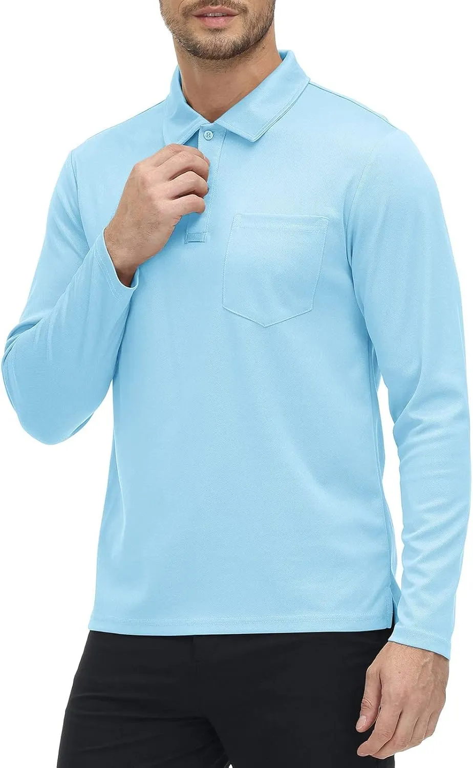 Rdruko Men's Polo with Pocket Long Sleeve Quick Dry Outdoor Golf Pullover Collared T-Shirt