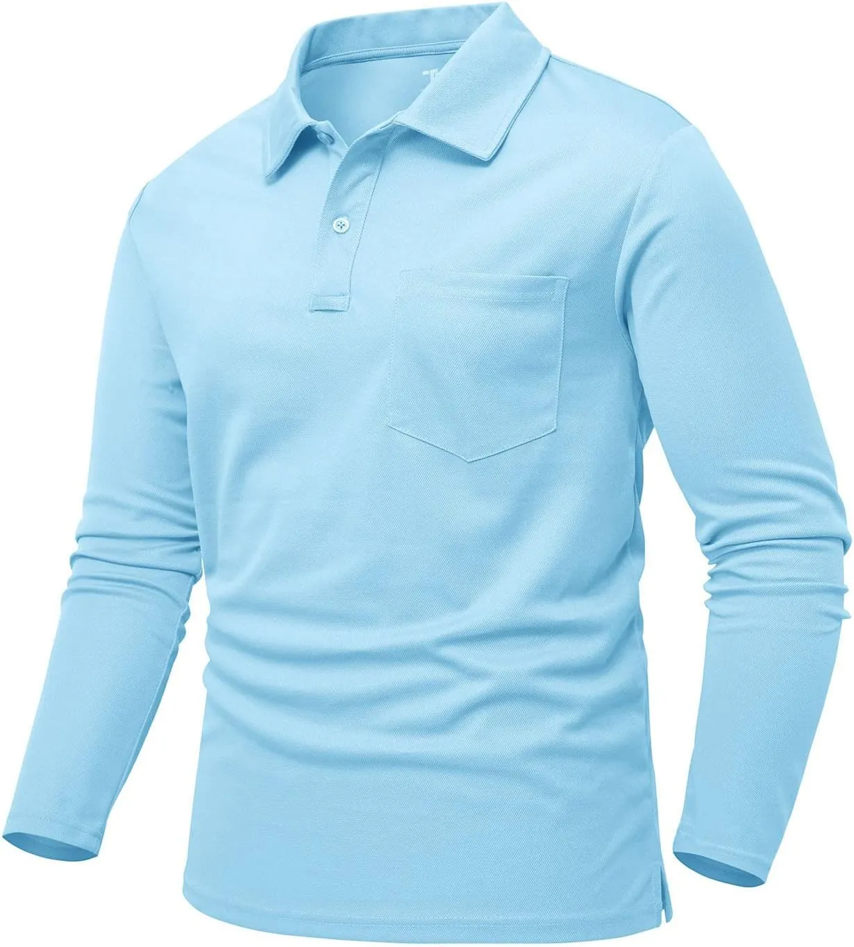 Rdruko Men's Polo with Pocket Long Sleeve Quick Dry Outdoor Golf Pullover Collared T-Shirt