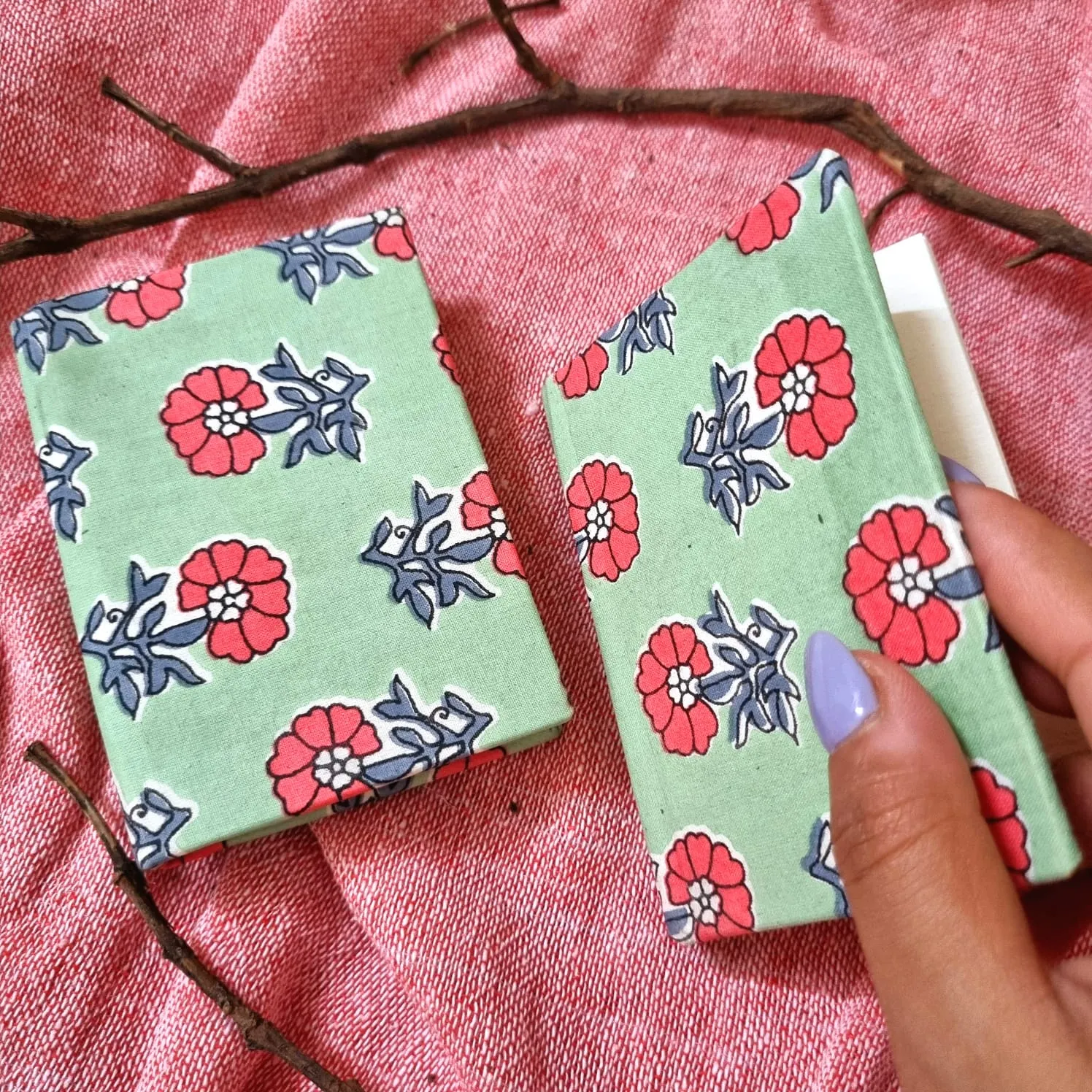 Red Flora Fabric Pocket Diary Unruled Pages