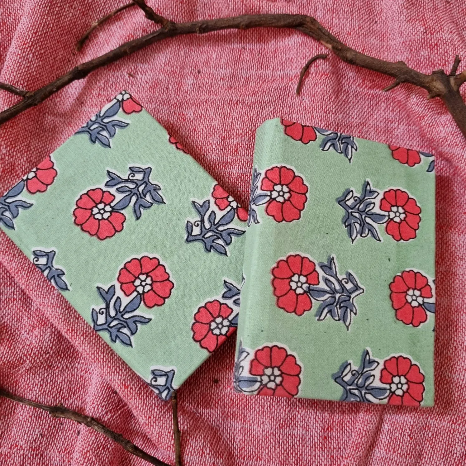 Red Flora Fabric Pocket Diary Unruled Pages