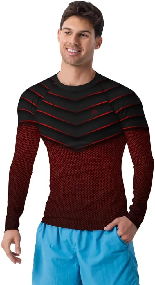 Red Glazer Men's Compression Shirts Men Long Sleeve Rash Guard Athletic Undershirt Gear T-shirt for Sports Workout