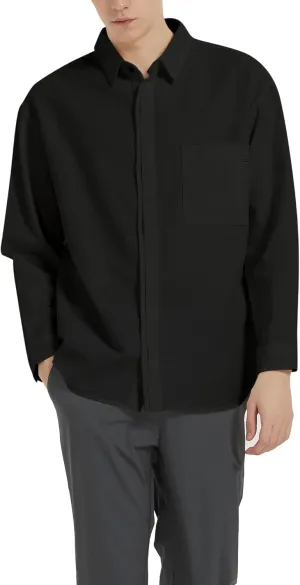 Ross&Freckle Mens Casual Long Sleeve Cotton Linen Shirts with Pocket Dress Shirt for Men with Pocket