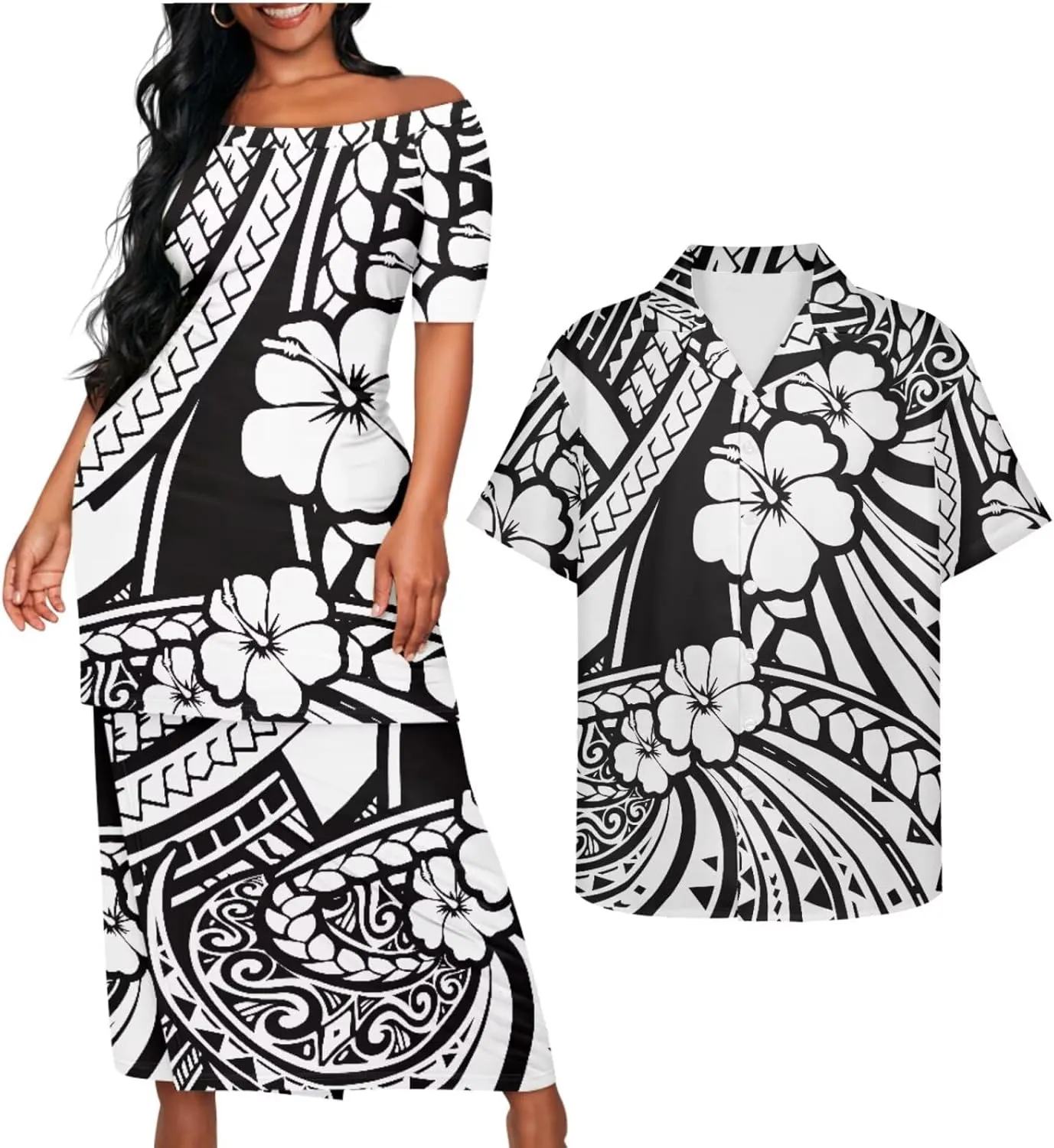 Samoa Couple Outfit Puletasi Samoa Dress Polynesian Shirts for Men Puletasi Samoan Traditional Dress Hawaiian