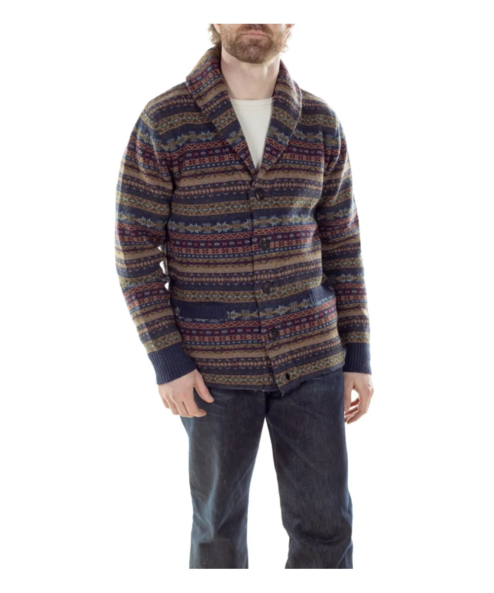 Schott NYC Men's Wool Fair Isle Cardigan Sweater - Navy
