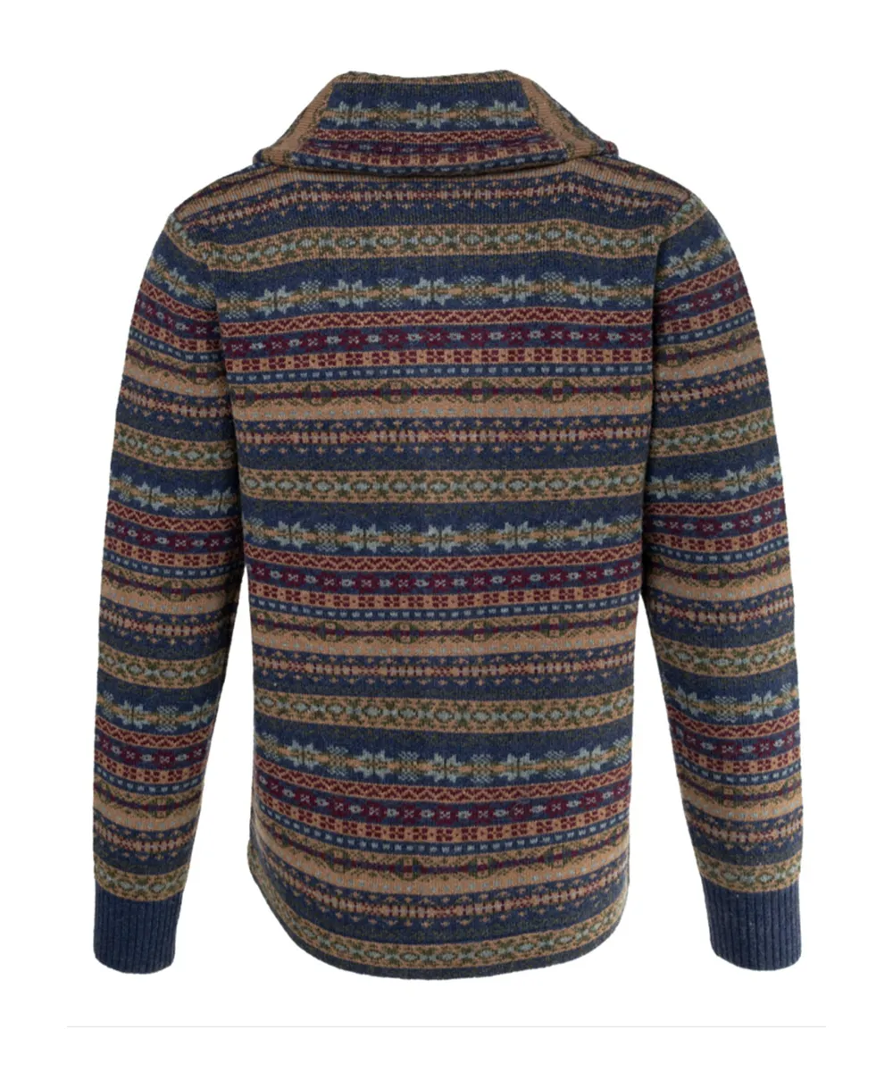 Schott NYC Men's Wool Fair Isle Cardigan Sweater - Navy