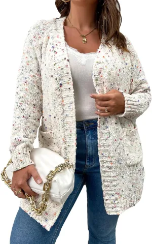 SHENHE Women's Plus Size Open Front Popcorn Knit Colorful Cardigan Coat with Pockets