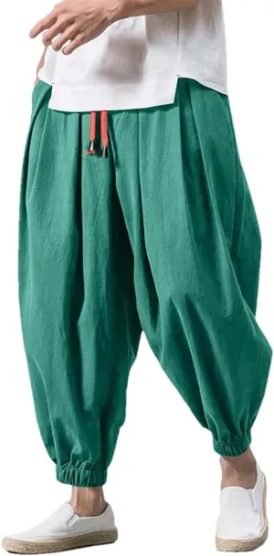 Solid Harem Men Pants Loose Casual Joggers Sportswear Lantern Pants Men's Elasticated Trousers