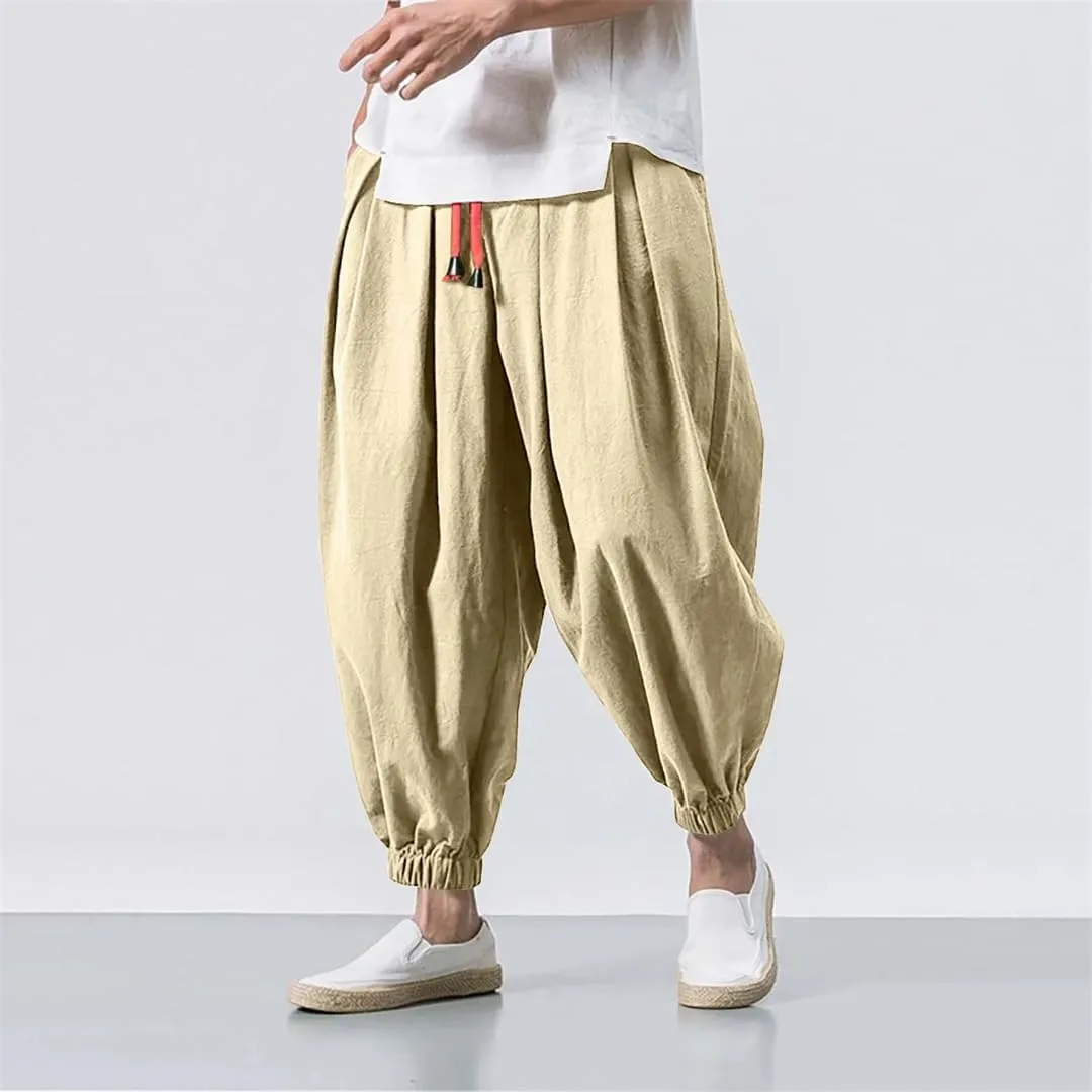 Solid Harem Men Pants Loose Casual Joggers Sportswear Lantern Pants Men's Elasticated Trousers