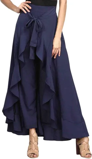 SOMTHRON Women's Casual High Waist Ruffle Pants Tie Knot Front Palazzo Overlay Flowy Beach Maxi Skirt Trousers