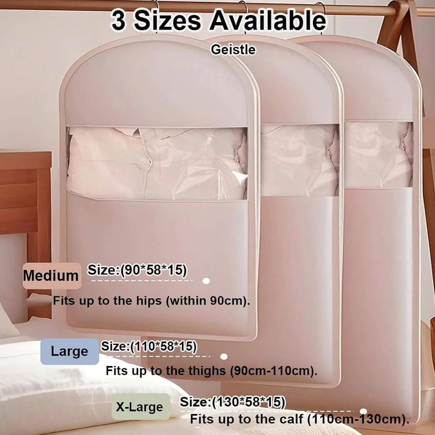 Space Saving Hanging Garment Bag with Self Compression Zipper, Otherwise Garment Bag, 2025 New Space Saving Hanging Protector, Space Saver Closet Organizers(Beige,L)