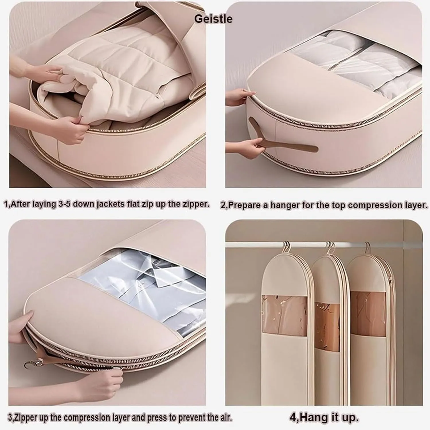 Space Saving Hanging Garment Bag with Self Compression Zipper, Otherwise Garment Bag, 2025 New Space Saving Hanging Protector, Space Saver Closet Organizers(Beige,L)