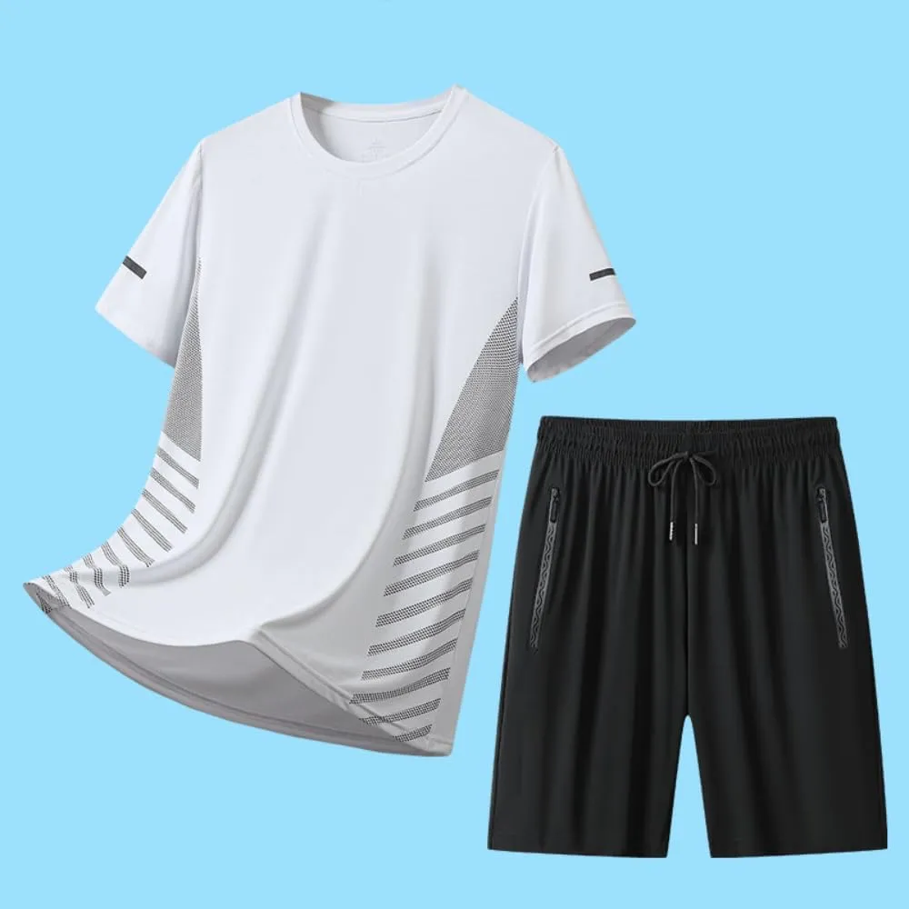 Sport Set for Men Black White T-Shirts Shorts Quick Dry Flex-Fit for Fitness Gym Running Casual Wear